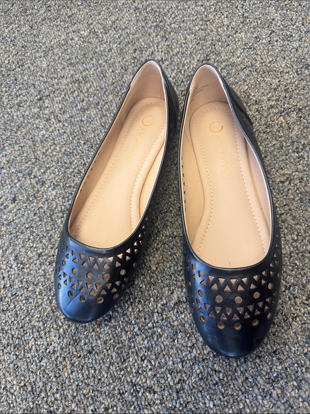 Journee Collection Black Laser-Cut Ballet Flats